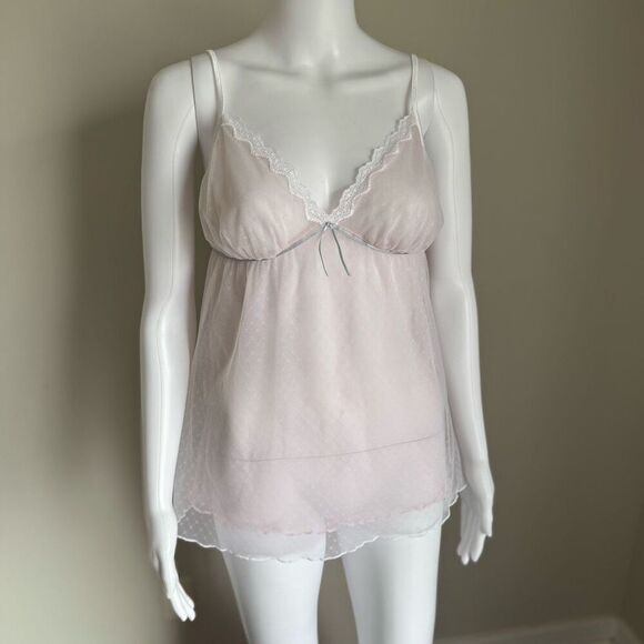 Vintage Lace Slip Top Lingerie With Bow Pink Blush - Picture 1 of 9